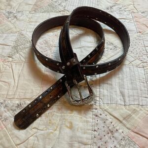 vintage western leather country cowboy fur belt with studs and rhinestones xxl